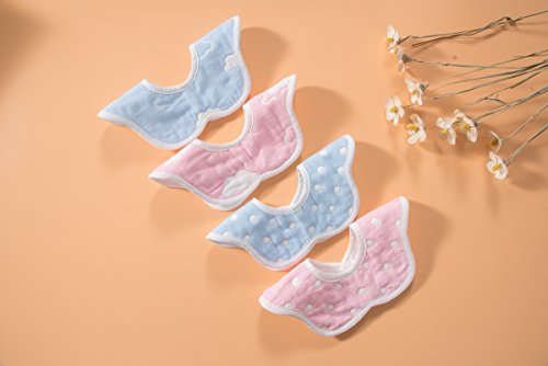 4er Set niedliche BABY SABBER-WENDE-LÄTZCHEN 360° DESIGN | Softe Textur 100% organische Baumwolle | Wohlbefinden für jedes Baby 3 Monate – Kleinkind 3 J | Spucktuch saugt Spucke + Verkleckertes auf - 6