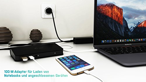 i-tec USB-C Dual Display (MST) Docking Station 1x HDMI, 1x Display Port, 1x Ethernet, 3x USB 3.0, 1x USB-C-Datenschnittstelle, 1x Audio/Mikrofon Jack, 1x 60W USB-C Power Delivery für Aufladung mit einem Kabel, ON/OFF Switch, für Notebooks, Tablets, Widows, Mac OS, auch für MacBook 2016 - 4