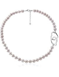 Misaki Misaki Necklace CUORE PEARL - Collar de mujer de acero inoxidable con perla sintética, 47 cm