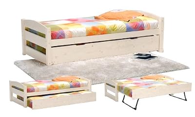 Le Quai des affaires Quaidesaffaires - Lit Gigogne Thomas 90x200 + Tiroir Avec Pieds Pliants + 2 Sommiers / Blanc
