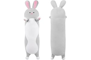 FAVOSTA Lungo Coniglio Cuscino Corpo Imbottito Coniglio Plush Doll Peluche Giocattoli, Soffici Coniglio Imbottiti Regali per Ragazze Bambini Compleanno Grigio 70CM