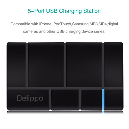Delippo® QC 2.0 Multi USB Wand Ladegerät 50W 10A 5-Port USB Desktop Ladestation für Apple Android Smartphones/Tablets PSP MP3/MP4 USB Powered Mobile Geräte (Schwarz) - 5