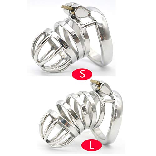 Male Stainless Steel Cage P-énis Ring Chastity De-vice Catheter with Stealth New Lock Privacy Toy,L with Tube,About 50mm