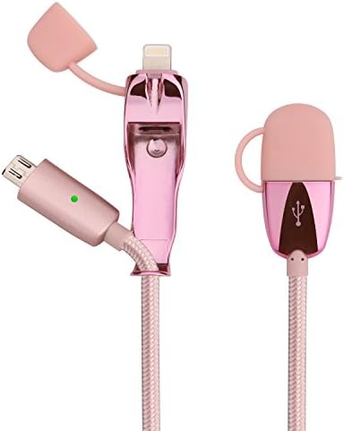 EliteSoft 2 in 1 Lightning and Micro USB Cable 4.9ft Nylon Braided Data Sync and Charging Cable for iPhone 7/7 plus/6/6 Plus/6S/6S Plus/5s/5c/5/5SE,iPad,iPod, Samsung Galaxy S3/S4/S5/S6/S7 Edge,LG,HTC and More-Rose Gold