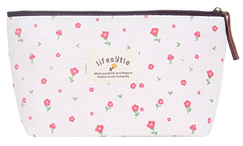niceeshop(TM) Cute Multi Fuctional Floral Canvas Pencil Pen Case Bag (White)