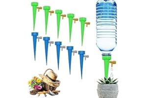 AIPWEYT STORE 10 Pcs Riego por Goteo Automático, Dispositivo de Riego por Goteo Ajustables, Sistema de Riego para Plantas de Interior, Adecuado para Jardín Bonsáis y Flores （Verde+Azul）