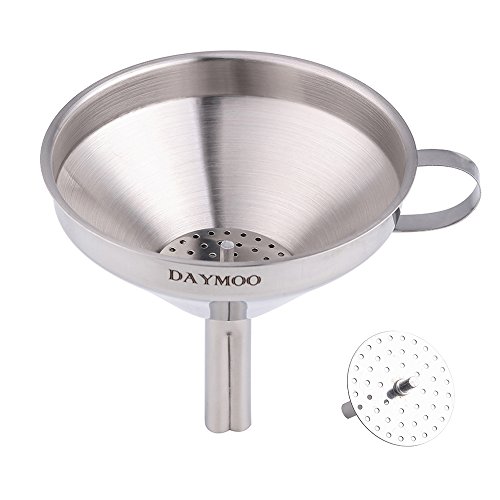 DAYMOO Stainless Steel Kitchen Funnel for Cooking Oils, Wide Mouth Metal Funnel with Detachable Strainer/Filter for Transferring of Liquid, Fluid, Dry Ingredients &amp; Powder - Sliver