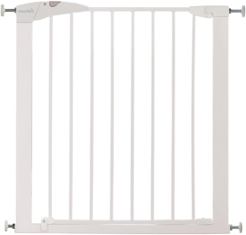 Munchkin Stair Gate Maxi Secure Toddler & Baby Gate, Alloy Steel, 76-82cm Extends to 117cm with separately sold extensions, Pressure Fit, No-Screw Install, White