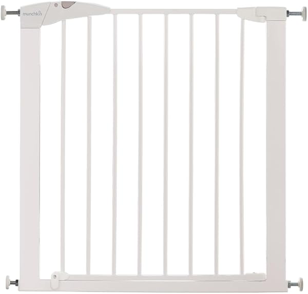 Munchkin Stair Gate Maxi Secure Toddler & Baby Gate, Alloy Steel, 76-82cm Extends to 117cm with separately sold extensions, Pressure Fit, No-Screw Install, White - 1