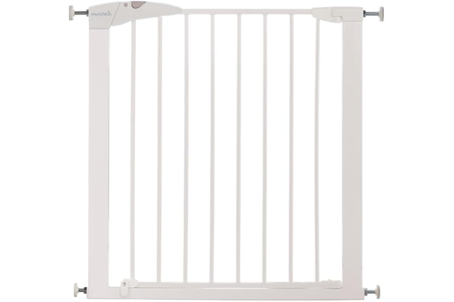 Munchkin Stair Gate Maxi Secure Toddler & Baby Gate 76-82cm extends up to 117cm with separately sold extensions | Pressure Fit Baby Safety & Dog Gate for Doorways | No-Screw Install Child Gate, White