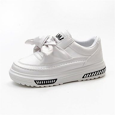SHOESHAOGE Women'S Shoes Leatherette Spring Fall Comfort Loafers &Amp; Slip-Ons Platform Round Toe Bowknot For Casual Blushing Pink Black White,White,Us8 / Eu39 / Uk6 / Cn39