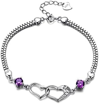 Memory Jewellery® Adjustable 925 Sterling Silver Crystal Double Heart I Love You Charm Bracelet Bangle Birthday Gift for Women Ladies