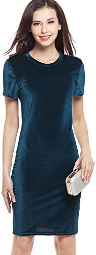 Women's Velvet Bodycon Midi Dress Elegant Short Sleeve Ladies Cocktail Pencil Dresses Office Wear Business Green XL