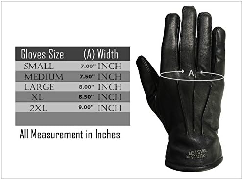 Mens Leather Dress Gloves Winter Leather Motorcycle Motorbike Gloves - S to 2XL (MEDIUM = 7.50")