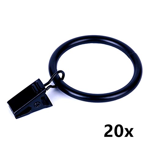 KEEKA 20 Stk. ø 35 mm Edelstahl Gardinenstange Gardinenringe Vorhangringe mit Cliper (Schwarz)