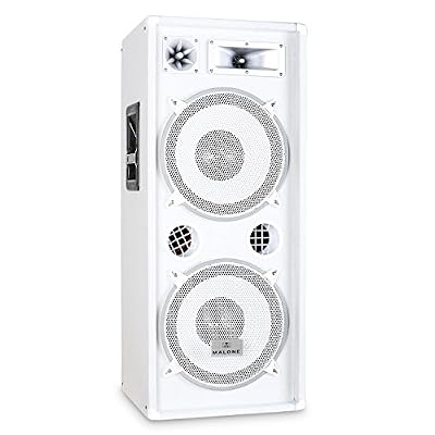 Auna Malone PW-2222 Enceinte DJ PA Sono Pro Haut-parleur Disco (3 voies, Subwoofer 2x 38cm/15 pouces, montage sur pied) 1000W- Blanc
