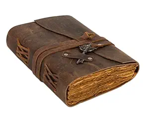 Vintage Leather Diary with Key,?Leather Bound Journal for Boys & Girls, Large Writing Notebook 200 Handmade Pages with 5 * 7 inch Size