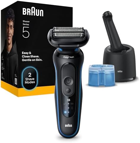 Braun Serie 5 Rasoio Elettrico Barba, Wet&Dry, Regolabarba Uomo, Rasoio Barba, 50 min Di Utilizzo, Stazione SmartCare 4in1, Senza Fili, 100% Impermeabile, Regolabarba Braun, 52-B7000CC, Blu