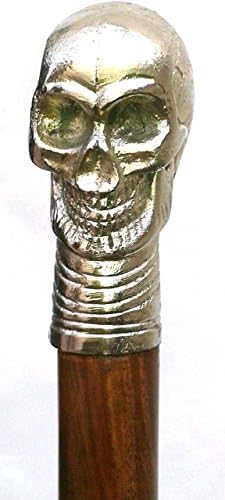 Sponsored Ad – Walking Sticks Cane Metal Wood Antique Finish Folding Skull Handle Nickle Stick Skulll Head Puppy Gift Decor Wood Red