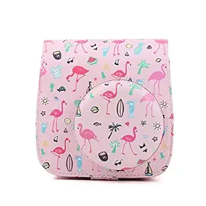 Shopizone Classic Vintage PU Leather Compact Case with Strap for Fujifilm Instax Mini 9/8 /8+ (Flamingo Pink)