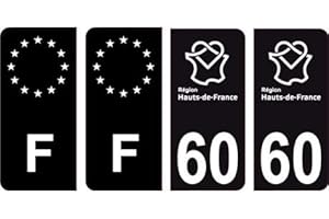 BEARN 60 Oise logo noir autocollant plaque immatriculation auto ville sticker Lot de 4 Stickers - Angles : arrondis