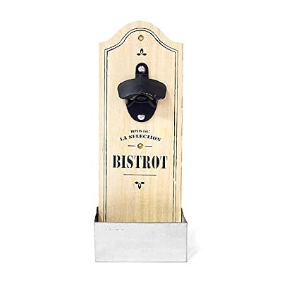 BISTROT KV7099 Décapsuleur Mural Bois Beige/Noir 11,2 x 7,1 x 30,6 cm *Coloris Aléatoire*