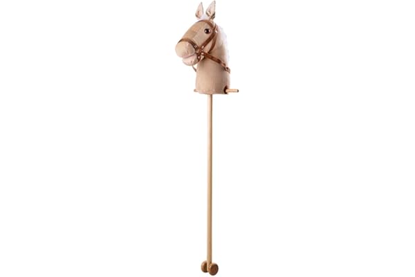 Bigjigs Toys Cheval bâton en Bois en Velours côtelé