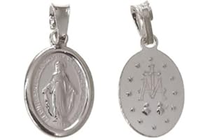 Minoplata Medalla pequeña Virgen Milagrosa de Plata de ley 925 8mmx10mm para mujer, hombre, niños, una joya unisex