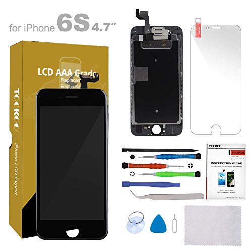 Toocoo Pantalla para iPhone 6s LCD de Repuesto Negro, Pantalla Táctil de 4,7 Pulgadas Conjunto Marco Digitalizador con Cámara Frontal, Altavoz, Kit de Reparación Completa