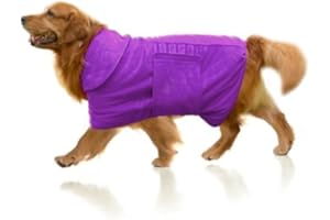 WE ART LEAVES Dog Towel-400 GSM XL Size Purple Microfiber Dog Drying Coat-Double Layered Dog Towels for Drying Dogs-Fast Drying Dog Bathrobe -Super Absorbent Hook & Loop Design Dog Robe