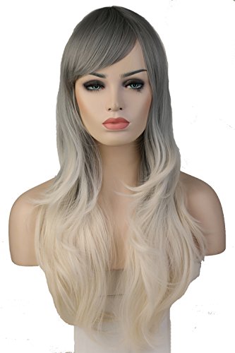 S-noilite® 28" Women's Natural Full Head Wigs Heat Resistant Glamour Ombre Mix Hair Wig Gray to Blonde