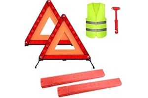 TOURKING Warning Triangle Kit 4 Pack Foldable Safety Triangle Kit Car Roadside Emergency with Reflective Warning Triangle Visibility Roadside Vest Safety Hammer for Car Roadside Breakdowns Emergencies