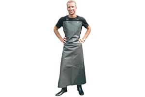CHAPS & MORE Wasserfeste, sehr abriebfeste PVC-Schürze in grau mit verkreuzten Bändern im Rücken für Steinmetz, Pflasterer, Gärtner, Reinigung, Bau, Natursteinbearbeitung, lange Schürze (1,35m lang x 1,00m breit)