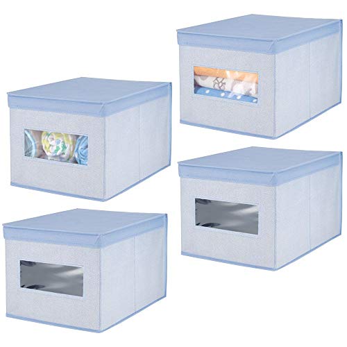 Preisvergleich Produktbild mDesign 4er-Set Wickeltisch-Organizer - hochwertige Aufbewahrungsbox aus atmungsaktiver Kunstfaser - ideal für Babyzubheör - ebenso als Kleiderschrank-Organizer verwendbar - blau