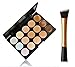LyDia® 15 Colours Cream Concealer/Highlight/Face Contour Camouflage Palette Dull/Redness Skin/Black Circle kit set + LyDia Gold-1049 Flat Angled Makeup Brush