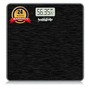 Healthgenie Digital Weight Machine For Body Weight Thick Tempered Glass LCD Display Weighing Scale with 2 Years Warranty & Batteries HD-221 (Brushed Black)