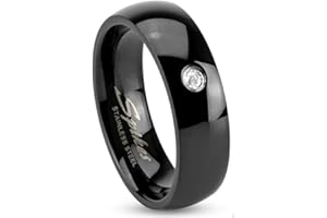 Bungsa Black Crystal Ring Stainless Steel Classic Women & Men 49-70 (Finger Ring Jewellery Ring Zirconia Stone Partner Rings Engagement Rings Wedding Rings Women's Ring Surgical Steel)