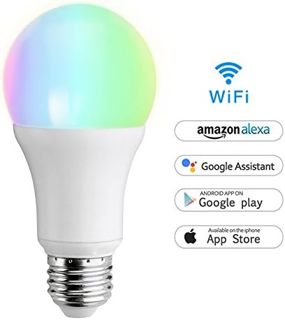 Smart LED bulb,WiFi E27 RGBW bulb Works with Google Home and Amazon Alexa, Remote Control by Smartphone,Timing Function,Colour Changing,60W Equivalent,Warm White[Energy Class A+]