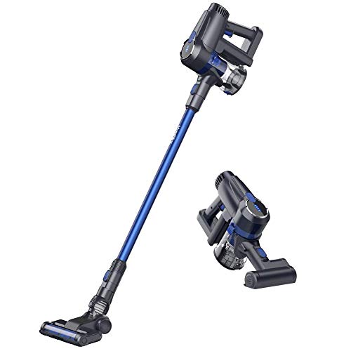 Homtiky Aspirador Escoba sin Cable, 17kpa poderosa succión LG bateria Recargable aspiradora Vertical, LED Brush 2 velocidades 30 min Handheld Palo aspiradora para el hogar, Duro Suelo, Alfombra