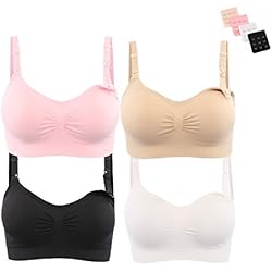 INIBUD Lot de 2 ou 4 Soutien-Gorge Allaitement Maternité Grossesse Prénatale Postnatale sans Armatures sans Couture Brassière Confortable Pratique Nursing Bra, Noir, Blanc, Rose, Chair,, L