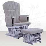 GLIDER Stillstuhl Entspannungsstuhl Schaukelsessel & Hocker weiß Polster Beige - 4