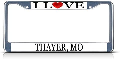 License Plate Frame I Love Heart Thayer Mo Aluminum Metal License Plate Frame Silver