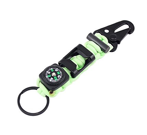 ZENDY 6 in 1 Paracord Seil Schlüsselkarabiner mit Zündstein, Kompass, Flaschenöffner Überlebensausrüstung für den Außenbereich (Qualität 7-Strang)