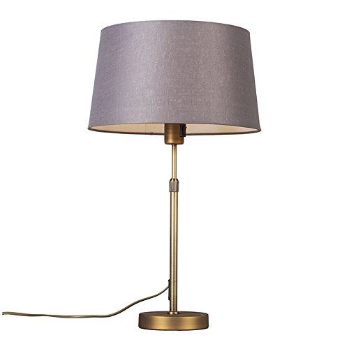 Preisvergleich Produktbild QAZQA Modern Schreibtischleuchte / Tischleuchte / Büroleuchte / Tischlampe / Lampe / Leuchte Parte Bronze mit braun-grauem Schirm / Innenbeleuchtung / Wohnzimmerlampe / Schlafzimmer / Nachttischleucht