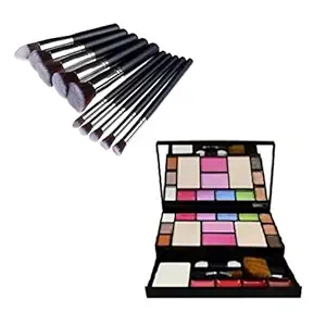 MAIVED Womens and Girls TYA 6171 Multicolour Makeup Kit and 10 Black Makeup Brushes Set with Storage Box - (Pack of 11)