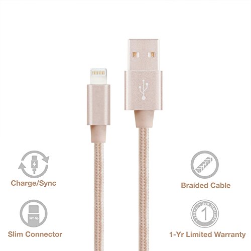 Flashstye 3 Pack 1M 2M 3M Phone Charger Nylon Braided Lightning to USB Cable Apple lightning cable for iPhone 7 Plus 6S Plus 6 Plus SE 5S 5C 5, iPad 2 3 4 Mini, iPad Pro Air, iPod.(Golden) - 4