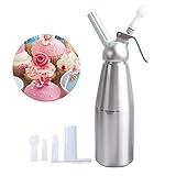 UMIWE Siphon Chantilly, Siphon à Crème Fouettée Professionnel en Aluminium Siphons de Cuisine avec 3 Embouts Décoratives & Brosse De Nettoyage, Mousse Siphon pour Chaudes et Froides Sauces