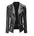 Produktbild ZEZKT Damen Jacke PU-Leder Mantel-Lederjacke Cool Dünn Bomberjacke Kurz Blazer Steppmantel Biker Jacke Outwear (S, Schwarz)