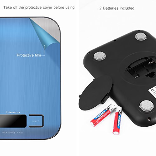 Digitale Küchenwaage, Laneco Digitalwaage, Hohe Präzision auf bis zu 1g (10kg Maximalgewicht), Tara-Funktion Electronische Waage, Großem LCD-Anzeige Küchenwaage, Inkl. Batterie - 9