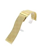 Universal Milan Edelstahlarmband,wasserdichtes Zwei-Knopf-Metallarmband,für die meisten Uhrenmarken,für Männer Frauen Ersatzarmband,mit 2x Schnellspannstangen,1x Federstegwerkzeug,20mm (gold)